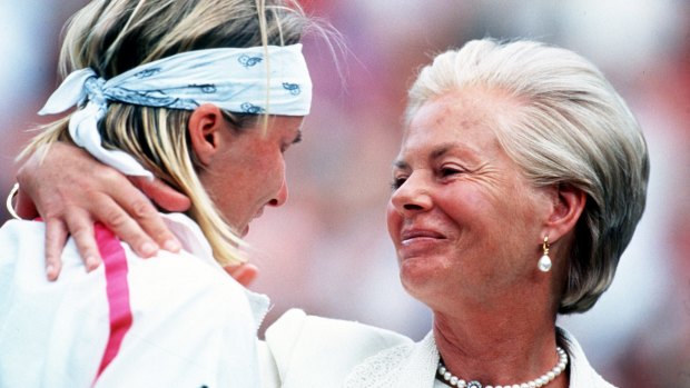 Jana Novotna is consoled by the Duchess of Kent at Wimbledon in 1993.