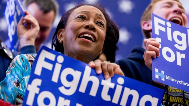 Supporters cheer for Hillary Clinton in Lexington, Kentucky.