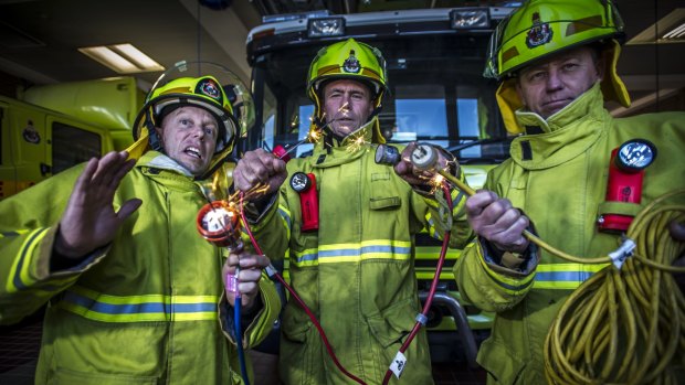 Fyshwick firefighters (from left) Graeme Wiseman, John Hay and Steve Geerdink warn winter appliances could be a fire risk if not checked. 