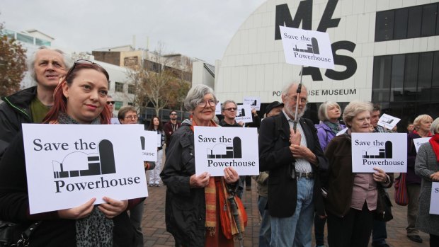 Crowds gather at the Save the Powerhouse rally outside the museum's Ultimo site earlier this year.