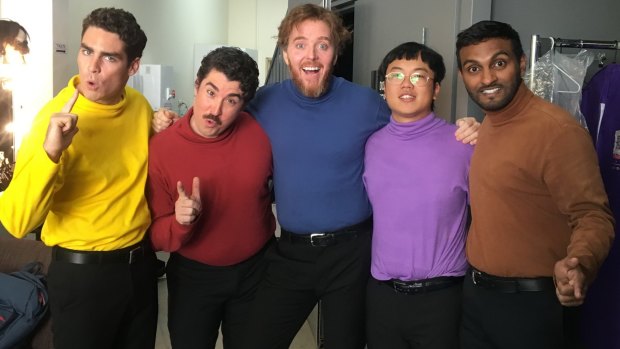 Tim Minchin with the cast of the Brown Wiggles in Orange is the New Brown. 
