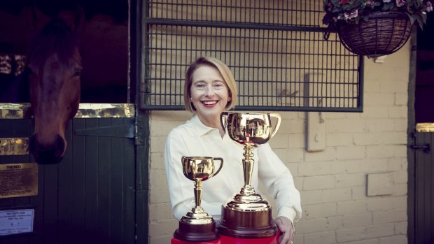 Storied history: Gai Waterhouse at Tulloch Lodge with the Melbourne Cup.