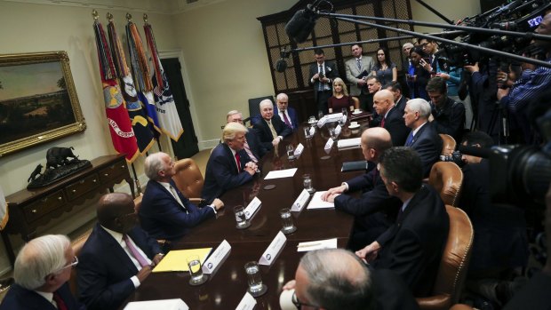 US President Donald Trump, meets with health insurance company executives on Monday.