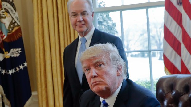 US President Donald Trump with then Health and Human Services Secretary Tom Price in the Oval Office in March.