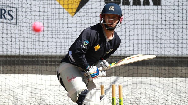 Colour-deficient: Victorian captain Matthew Wade tries to focus on the pink ball