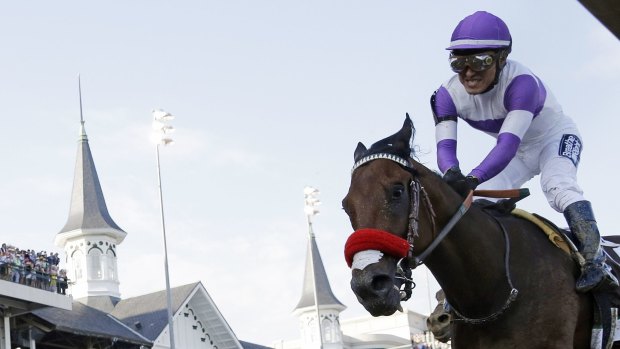 Unbeaten: Mario Guitierrez rides Nyquist to victory in the 142nd Kentucky Derby.