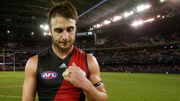 At a low ebb: Jobe Watson after the recent 110-point thrashing by St Kilda.