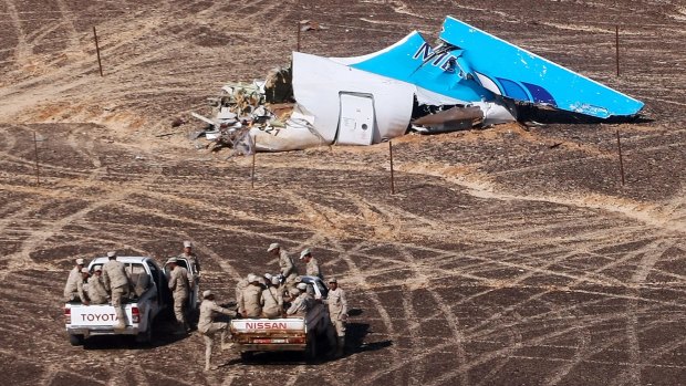 Wreckage at the site of the plane crash on the Sinai Peninsula.