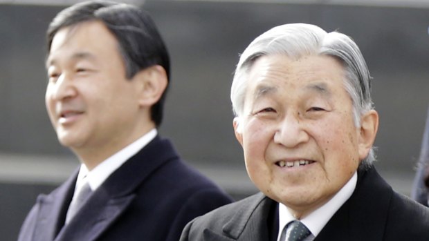 Emperor Akihito with his son, Crown Prince Naruhito.