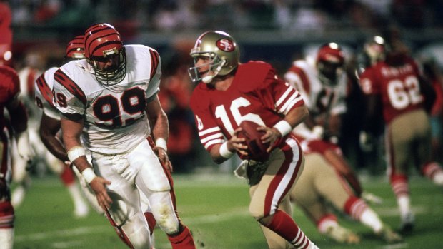 Glory days: Joe Montana in action against Cincinnati Bengals during Super Bowl XXIII  in 1989