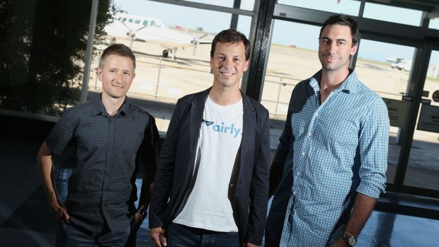 Airly co-founders, from left, Ivan Vysotskiy, Alexander Robinson and Luke Hampshire, are seeking funding for the private jet service.