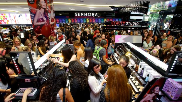 Crowds at the opening of Sephora in Pitt Street Mall in December, 2014.