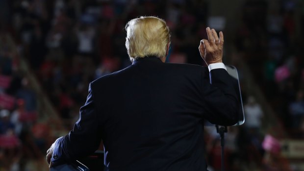 US President Donald Trump speaks at the Pennsylvania Farm Show Complex and Expo Center in Harrisburg.