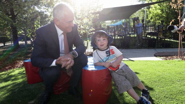 Prime Minister Malcolm Turnbull with Isaac at a childcare centre in Canberra in February. 