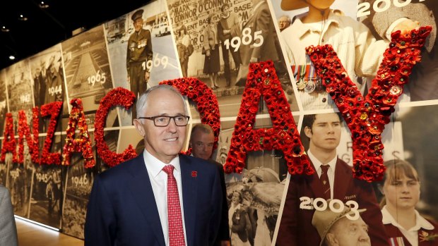 Prime Minister Malcolm Turnbull tours the Anzac Experience at Sydney's International Convention Centre.