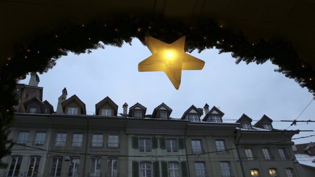 A star decoration hangs in Bern, the Swiss capital.