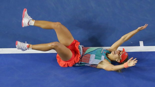 Stunning upset: Angelique Kerber celebrates after winning the Women's Singles final.