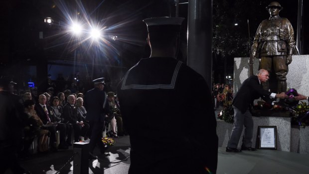 A wreath is placed at the Cenotaph in Sydney's Martin Place.