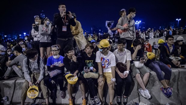 Under pressure: Pro-democracy protesters in the Admiralty district of Hong Kong. 
