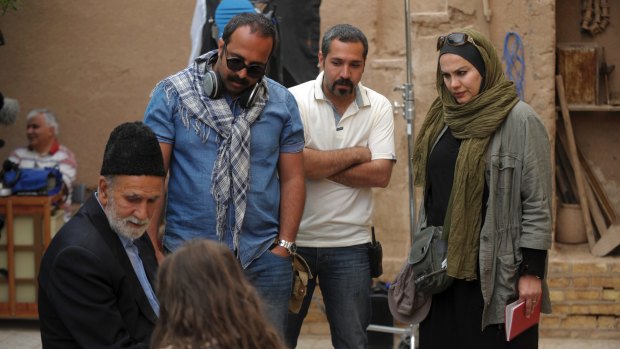 Narges Abyar, right, directs a scene in her film 