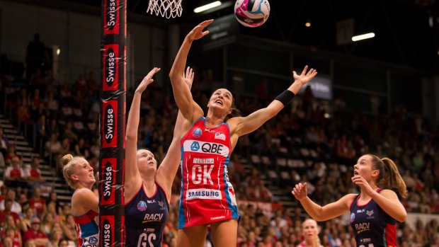 Big game: Sharni Layton led a young Swifts' defence against the Swifts in Sydney in April.