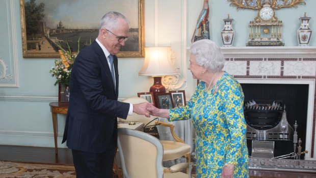 Prime Minister Malcolm Turnbull meets the Queen at Buckingham Palace.