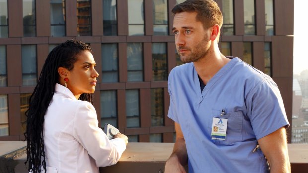 Freema Agyeman and Ryan Eggold in the medical drama New Amsterdam.