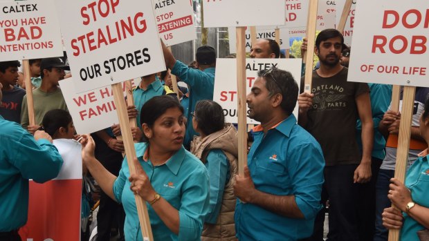 Caltex franchise owners protested in Sydney on Wednesday against their treatment by head office. 