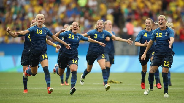 Sweden celebrate victory.