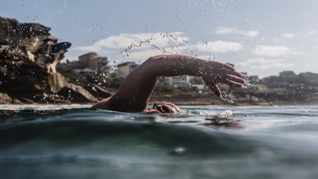 A swimmer enjoys the warm water at Tamarama on Monday.
