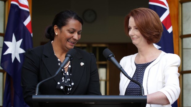 Julia Gillard announces her endorsement of Nova Peris as a Senate candidate in January last year.