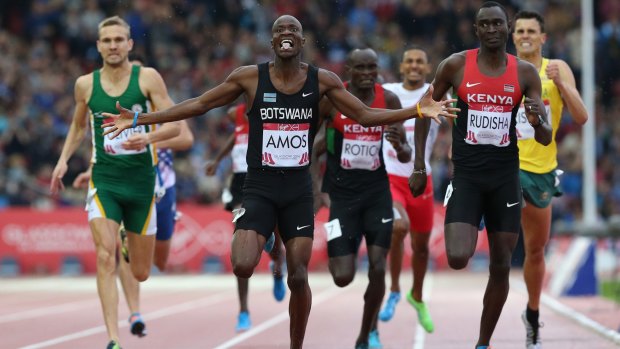 Nijel Amos of Botswana upsets Olympic champion Rudisha.