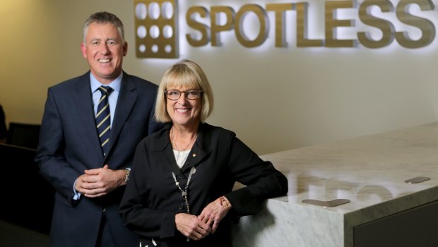 Spotless CEO Martin Sheppard and chairwoman Margaret Jackson.