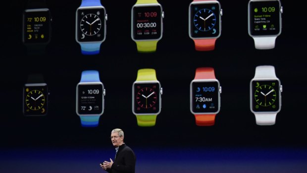 Apple chief executive Tim Cook unveils the Watch, which will be on sale in Australia from about late April.