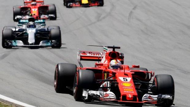 Ferrari's Sebastian Vettel en route to winning the Brazilian Formula One Grand Prix on Sunday.