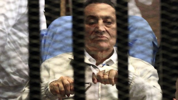 Former Egyptian president Hosni Mubarak in court during a previous corruption hearing in 2013.