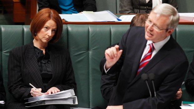Julia Gillard and Kevin Rudd in Parliament House.