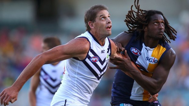 Aaron Sandilands was injured when Nic Naitanui used his Fremantle opponent as a climbing ladder.