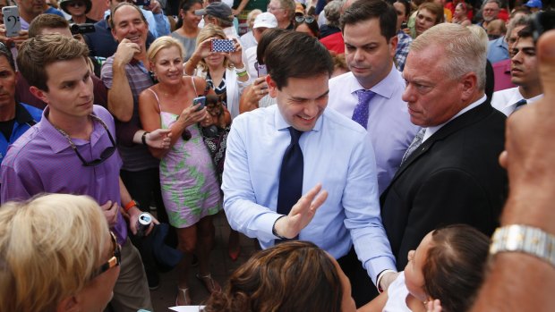 Senator Marco Rubio greets supporters in Naples, in his home state of Florida, on Friday.