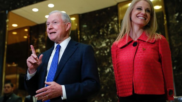 Senator Jeff Sessions and Kellyanne Conway, campaign manager for President-elect Donald Trump on Thursday.