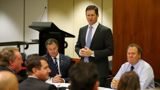 LNP leader Lawrence  Springborg addresses his party room.