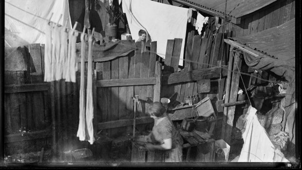 Backyards full of washing in Sydney in about 1930.