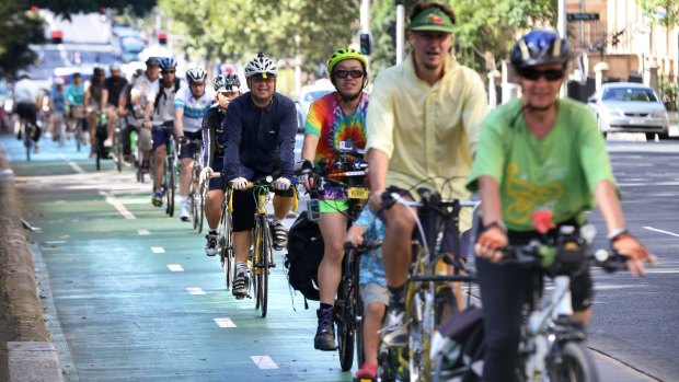 Cyclists take to the green cycle paths on College Street in Sydney's CBD to defend their use and practicality