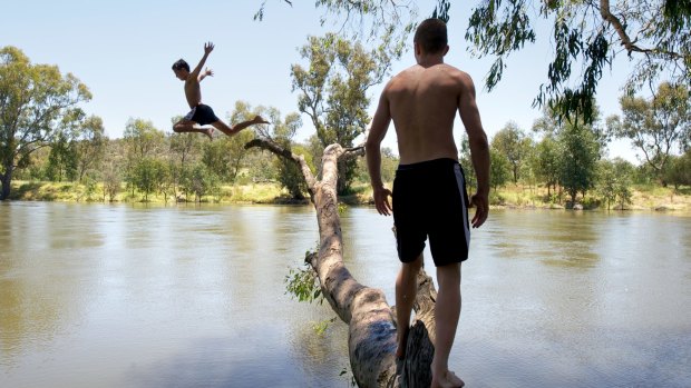 Learning to swim in the Murray River.