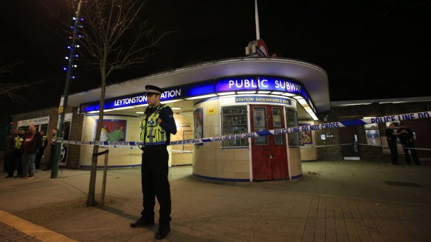 Police cordon off Leytonstone Underground Station in east London.