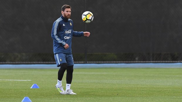 Lionel Messi trains at La Trobe University in Bundoora ahead of the Argentina v Brasil game at the MCG on Friday.