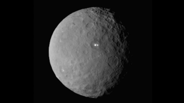 One of those bright spots on dwarf planet Ceres in a picture taken by NASA's Dawn spacecraft.
