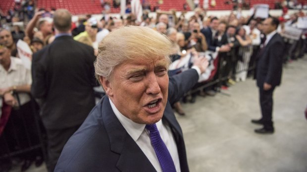 Donald Trump speaks to photographers in Las Vegas, Nevada.