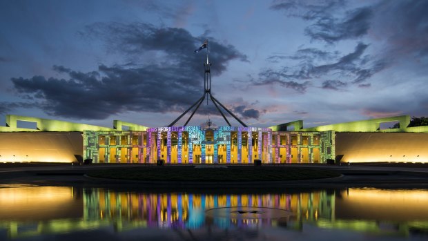 Parliament House lit up for Enlighten.