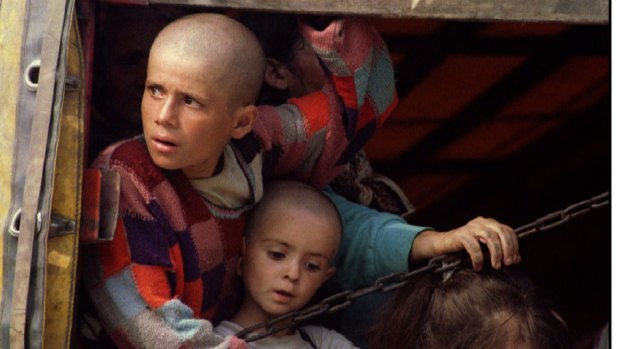 Bosnian Muslim children, refugees from Srebrenica in 1995.
